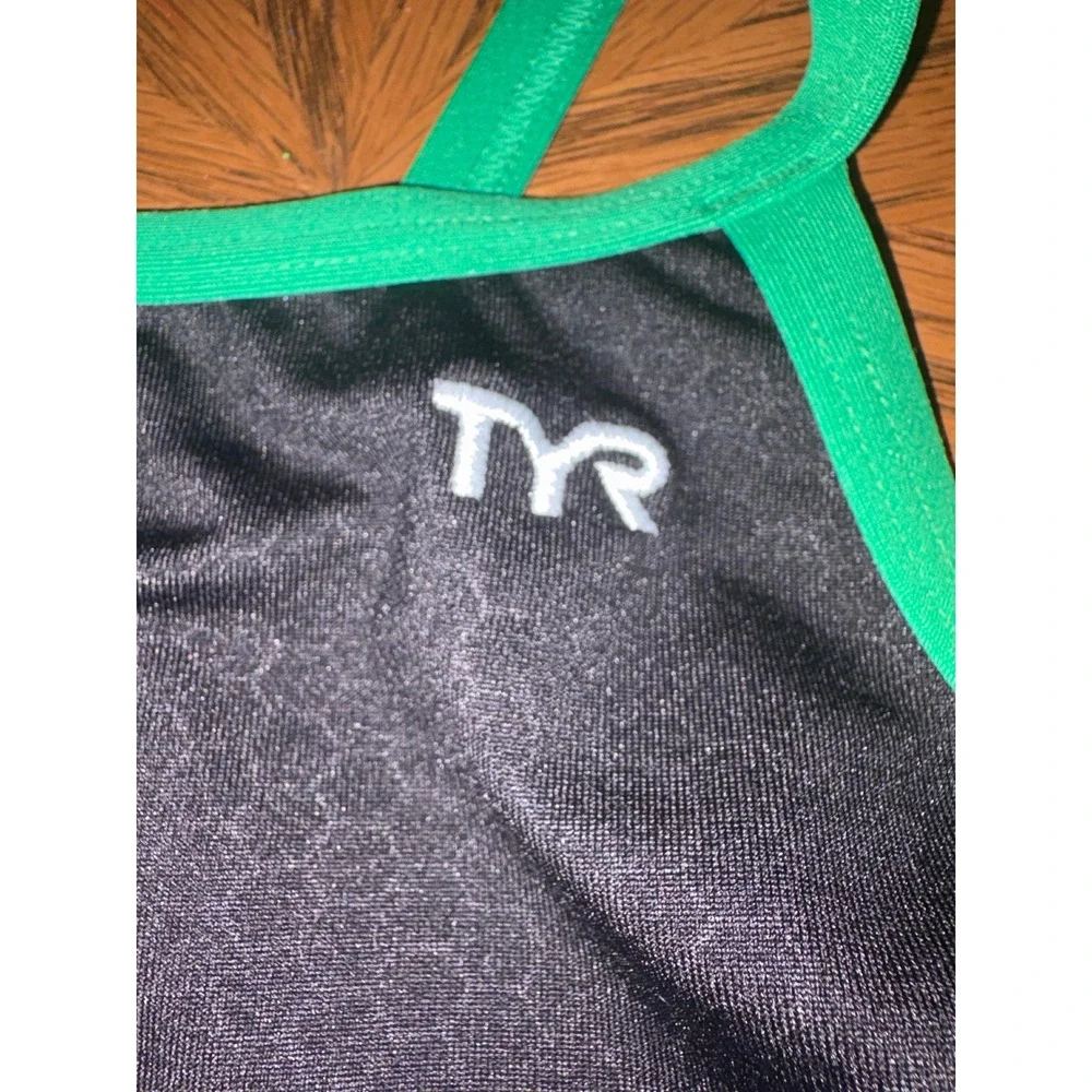 TYR Girls Competitive‎ One Piece Swimsuit Black Green Honeycomb Size 30 G14